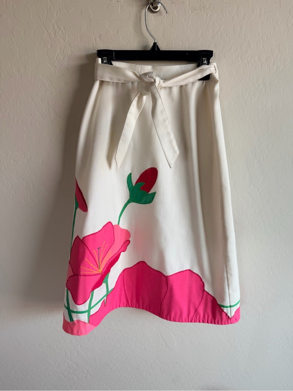 Cream Floral Midi Skirt Pink Bloom Detail XXS Tie Front Boho PeasantCottagecore